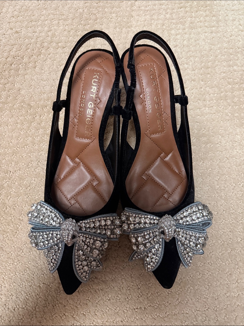 Kurt Geiger Black Slingback Pumps with Crystal Bow